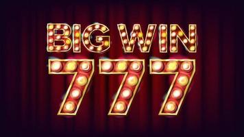 vector de banner de gran victoria 777. elemento brillante 3d del casino. para el diseño publicitario de la fortuna. ilustración de la suerte