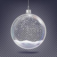 Christmas Ball Vector. Classic Xmas Tree Glass Decoration Element. Shining Snow, Snowflake. 3D Realistic. Isolated On Transparent Background Illustration vector