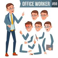 Office Worker Vector. Emotions, Gestures. Animation Creation Set. Business Person. Career. Modern Employee, Workman. Isolated Flat Cartoon Character Illustration vector