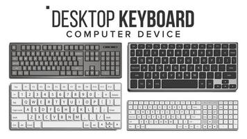 Desktop Keyboard Set Vector. Wireless Modern Plastic Tool. Top View. Isolated On White Illustration vector