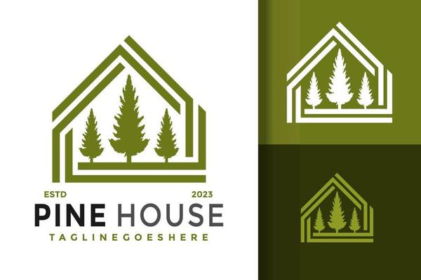 House Pine Tree Logo Logos Design Element Stock Vector Illustration Template