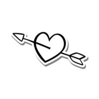 Monochrome Heart with Arrow on white silhouette and gray shadow. Vector illustration Valentine Theme for decoration or any design.