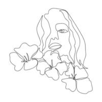 cara abstracta femenina con flores dibujadas por una línea. para el día de la mujer, el día de la madre. ilustración vectorial sencilla. vector