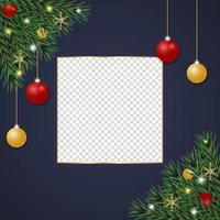 marco de fotos de navidad con rama de pino y luz vector