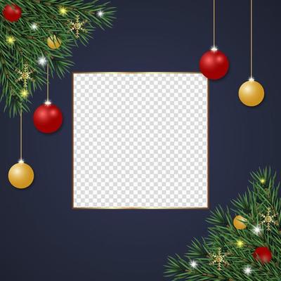 Christmas Photo Frame With Pine Branch And Light