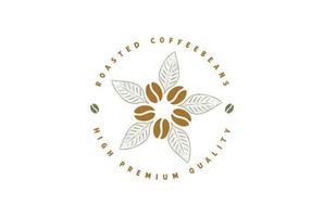 grano de café tostado circular con flor de estrella de hojas para restaurante de café o diseño de logotipo de etiqueta de producto agrícola vector