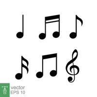 Music notes icons set Simple flat style. Sound, clef, key, sheet, silhouette sign collection, melody concept. Vector illustration design isolated on white background. EPS 10.