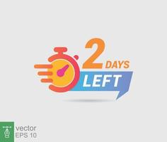 Faltan 2 días para un último ícono de cuenta regresiva. Oferta de precio de oferta de dos días Temporizador de oferta promocional, solo 2 días. estilo plano simple, concepto de negocio. diseño de ilustración vectorial eps 10. vector