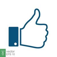 Thumb up, like icon. Simple flat style. Hand thumbs up line blue color, filled outline, social media concept. Vector illustration design isolated on white background. EPS 10.