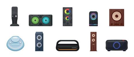 Stereo system icons set cartoon vector. Big speakers vector