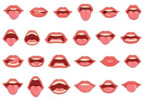 Tongue icons set cartoon vector. Mouth lip vector