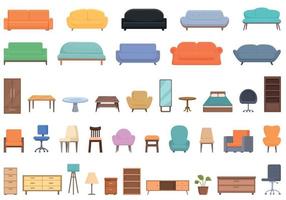 Furniture store icons set cartoon vector. House table vector