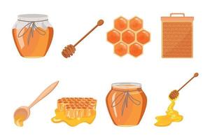 Honey icons set cartoon vector. Jar glass vector