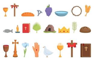 Holy week icons set cartoon vector. Easter happy vector