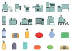 Soap production icons set cartoon vector. Chemical industry vector