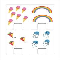 juego de conteo para niños en edad preescolar. juego matemático educativo. cuenta cuántos objetos espaciales y escribe el resultado. tarea matemática de rompecabezas para enseñar en jardín de infantes. estudio de tarea. educación en el hogar. vector