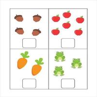 Counting Game for Preschool Children. Educational mathematical game. Count how many space objects and write the result. Puzzle math task for kindergarten teach. Homework study. Home schooling. vector