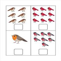 juego de conteo para niños en edad preescolar. juego matemático educativo. cuenta cuántos objetos espaciales y escribe el resultado. tarea matemática de rompecabezas para enseñar en jardín de infantes. estudio de tarea. educación en el hogar. vector