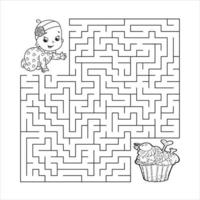 Cute cartoon maze game. Labyrinth. Funny game for children education. Vector illustration