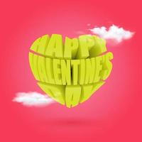 Happy Valentine. red typography text with cloud decoration. 3d vector illustration.