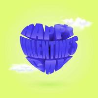 Happy Valentine. red typography text with cloud decoration. 3d vector illustration.