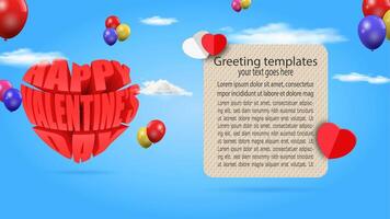 happy valentines day poster. red typography text with greeting card template. 3d vector illustration.