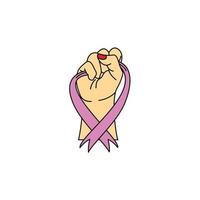 breast cancer female hand holding pink ribbon logo design inspiration vector