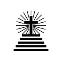 camino recto al cielo cruz católica cristiana con rayos de sol en la parte superior del diseño del logotipo de arriba vector