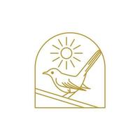 mockingbird with sunlight outdoor line art logo design vector