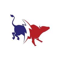 Thunder bull lightning electric american texas rodeo logo design vector