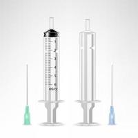 Vector Plastic Medical Syringe For Injection Isolated 3d Realistic Illustration. Transparent Background.