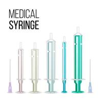 Vector Plastic Medical Syringe For Injection Isolated 3d Realistic Illustration. Transparent Background.