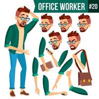Office Worker Vector. Face Emotions, Gestures. Animation Set. Business Man. Professional Cabinet Workman, Officer, Clerk. Isolated Cartoon Character Illustration vector