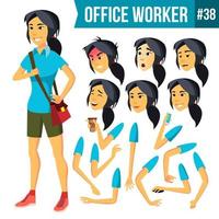 Office Worker Vector. Woman. Successful Officer, Clerk, Servant. Business Woman Worker. Face Emotions, Gestures. Animation Creation Set. Isolated Flat Illustration vector