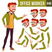 Office Worker Vector. Red Head. Face Emotions, Various Gestures. Animation Creation Set. Businessman Worker. Happy Job. Partner, Clerk, Servant, Employee. Isolated Flat Cartoon Illustration vector