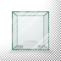 Empty Transparent Glass Box Cube Vector. Realistic Cube. Glass Showcase. vector