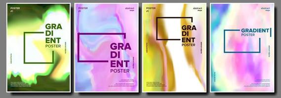Gradient Fluid Poster Set Vector. Business Print. Horizontal Label. Creative Brush. Ink Paint. Vibrant Vortex. Plastic Spiral. Liquid Design Illustration vector
