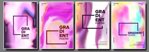 Gradient Fluid Poster Set Vector. Minimal Wallpaper. Abstract Wave. Modern Sreen. Colorful Geometric Shape. Poster Composition. Futuristic Flyer. Liquid Design Illustration vector