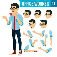 Office Worker Vector. Face Emotions, Various Gestures. Animation Creation Set. Business Human. Smiling Manager, Servant, Workman, Officer. Flat Character Illustration vector