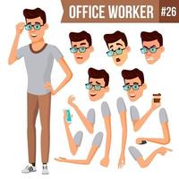 Office Worker Vector. Animation Creation Set. Businessman Worker. Happy Job. Partner, Clerk, Servant, Employee. Isolated Flat Cartoon Illustration vector