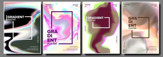 Gradient Fluid Poster Set Vector. Minimal Wallpaper. Abstract Wave. Modern Sreen. Cool Brochure. Simple Catalog. Trendy Placard. Annual Report. Liquid Design Illustration vector