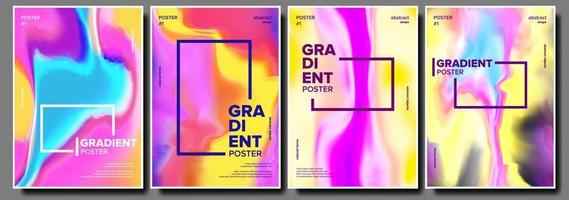 Gradient Fluid Poster Set Vector. Dynamic Layout. Digital Concept. Motion Backdrop. Commercial Cover. Magazine Blank. Future Color. Liquid Design Illustration vector