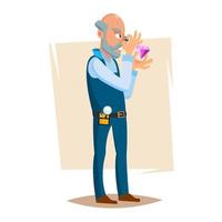 Jeweler Valuer Isolated Man Vector. Professional Classic Jeweler Examines The Diamond. Cartoon Character Illustration vector