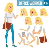 Office Worker Vector. Woman. Successful Officer, Clerk, Servant. Business Woman Worker. Face Emotions, Various Gestures. Animation Creation Set. Isolated Flat Illustration vector