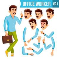 Office Worker Vector. Emotions, Gestures. Animation Creation Set. Business Person. Career. Modern Employee, Workman. Isolated Flat Cartoon Character Illustration vector