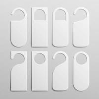 Paper Plastic Door Handle Lock Hangers Set. Realistic White Blank. Empty Mock Up. Do Not Disturb. Vector Illustration