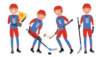 Classic Ice Hockey Player Vector. Set Player In Action. Winter Sport. Isolated On White Cartoon Character Illustration vector