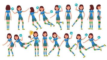 Handball Female Player Vector. In Action. Sport Event. Energy, Aggression. Cartoon Character Illustration vector