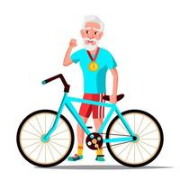 Old Man With Bicycle Vector. City Bike. Outdoor Sport Activity. Eco Friendly. Isolated Illustration vector