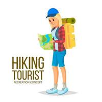 Hiking Girl Vector. Leading Healthy Lifestyle. Downshifting. Flat Cartoon Illustration vector